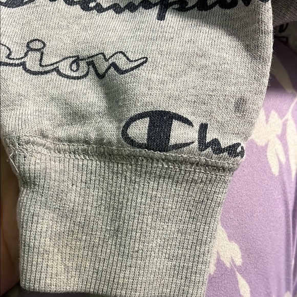 Champion Gray Hoodie Sweatshirt with All-Over Print - Picture 2 of 3